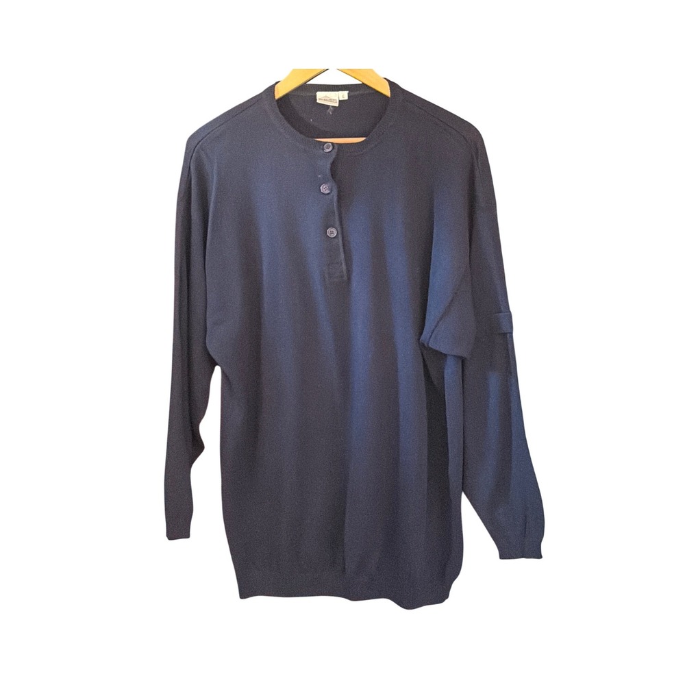 Vintage Euro Navy Blue Cotton Blend Sweater Dark Academia Minimalist Preppy